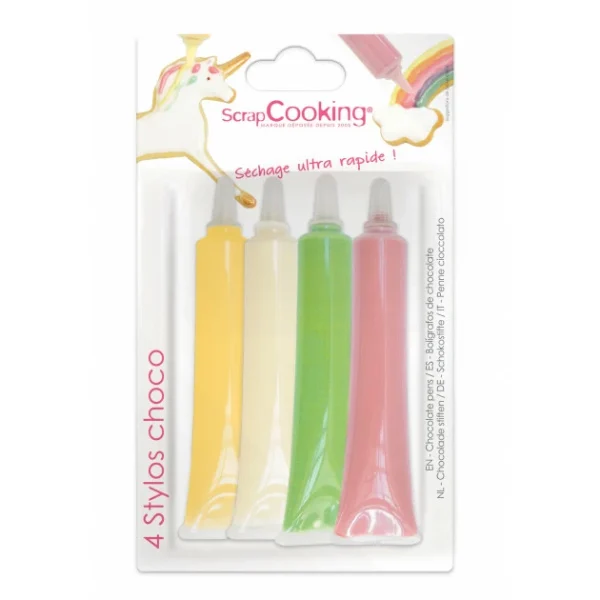 4 Stylos Chocolat Blanc Rose Vert Jaune 25g Scrapcooking 1