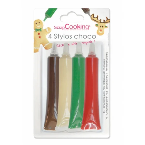 4 Stylos Chocolat Rouge Blanc Vert et Chocolat Scrapcooking 1