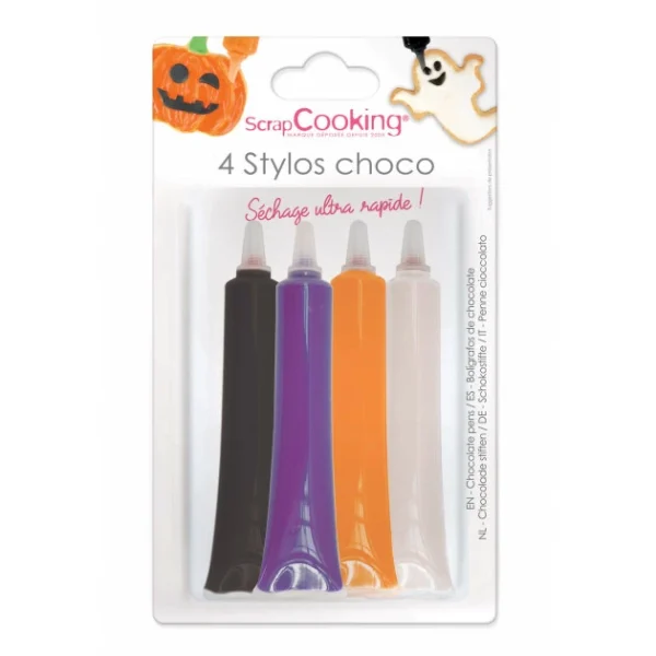 4 Stylos Glaçage Chocolat Noir Violet Orange et Blanc Scrapcooking 1