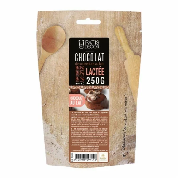 PATISDECOR Chocolat De Couverture Au Lait Lactée 35% 250 G Patisdécor 1