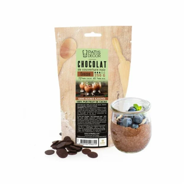 PATISDECOR Chocolat De Couverture Noir Evocao 72% 250 G Patisdécor 1