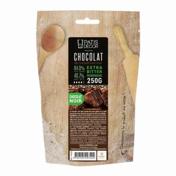 Chocolat de Couverture Noir Extra Bitter Guayaquil 64% 250 g Patisdécor 1