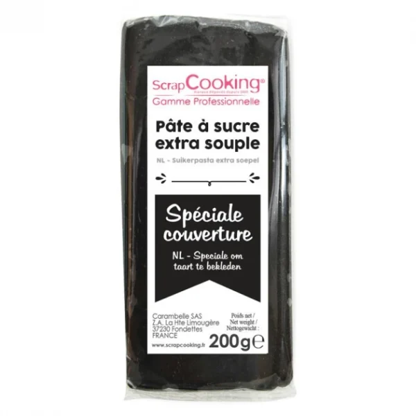 DLUO Courte Pâte à Sucre Noir Spéciale Couverture 200g Scrapcooking 1