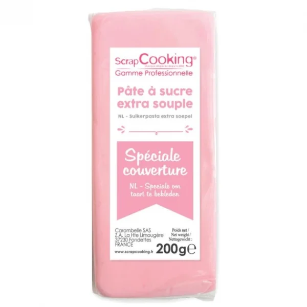 DLUO Dépassée Pâte à Sucre Rose Spéciale Couverture 200g Scrapcooking 1