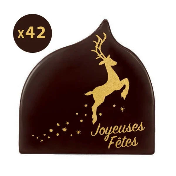 Embout de Bûche Cerf Joyeuses Fêtes Décor en Chocolat 80×60 mm (x42) Florensuc 1