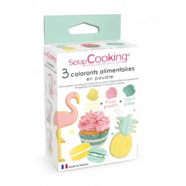 Lot De 3 Colorants Alimentaire En Poudre Rose, Vert, Jaune Pastel 5g Scrapcooking 1