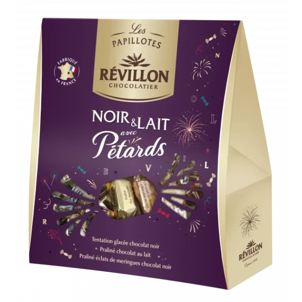 Pochette Papillote Chocolat Noir et au Lait avec Pétards 300 g Révillon 1