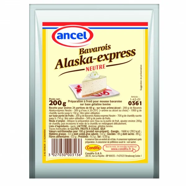 Préparation Bavarois Neutre Alaska Express 200g Ancel 1